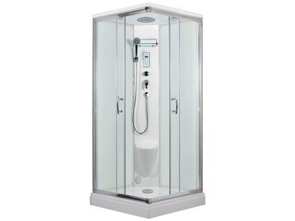 2582 9 parni sprchovy box smaragd model 8 ctverec s vanickou z liteho mramoru sedatkem radiem parnim vyvijecem a stropem s horni sprchou cire sklo