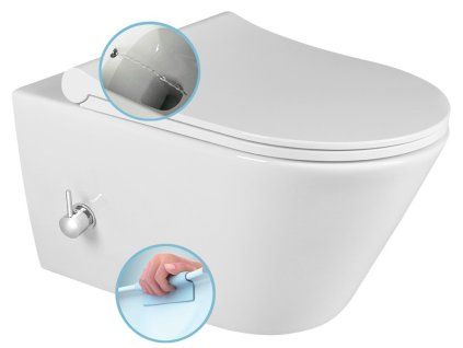 Sapho AVVA 100315 závěsná WC mísa Rimless integrovaná baterie a bidetová sprška 35,5 x 53 cm bílá
