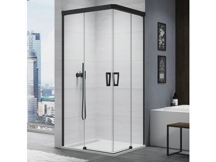 SanSwiss Cadura 100 cm dvoudílné posuvné dveře pravé - černá/sklo Screen CAE2D1000687
