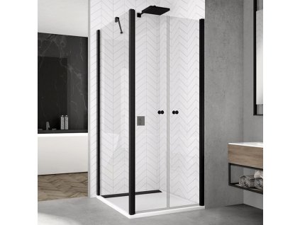 SanSwiss SOLINO Black 100 cm boční stěna - černý/sklo bílé linky v 90° SOLT210000688