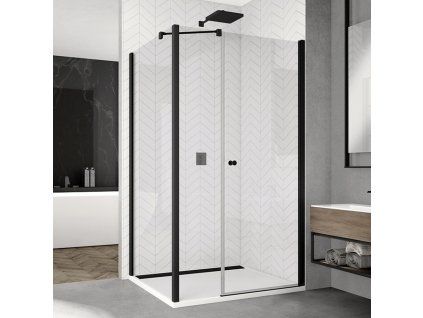SanSwiss SOLINO Black 100 cm boční stěna - černý/sklo bílé linky v 90° SOLT310000688