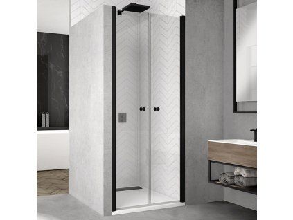 SanSwiss SOLINO Black 75 cm dvoukřídlé dveře - černý/sklo bílé linky SOL207500688