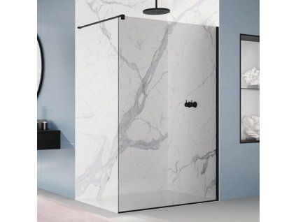 SanSwiss EASY 120 cm pevná stěna walk-in samostatná s vyrovnávacím profilem - černý/ sklo Parsol STR4P1200620
