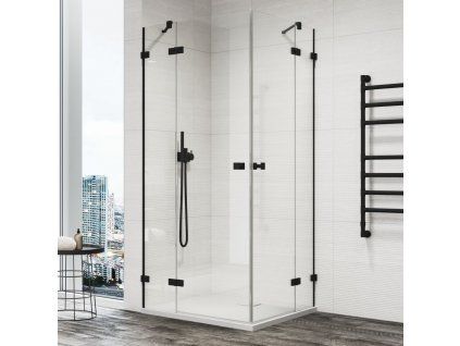 SanSwiss ANNEA Black 75 cm jednokřídlé dveře s pevnou stěnou černá/sklo transparent AN13WG07500607
