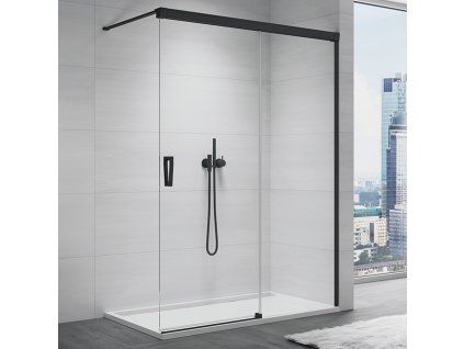 SanSwiss Cadura 110 cm pevná stěna walk-in - černý/sklo Screen CAW2D1110687
