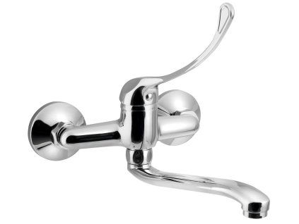 Aqualine 35 nástěnná dřezová baterie rozteč 150 mm lékařská páka ramínko ploché zvýšené 220 mm chrom 52144