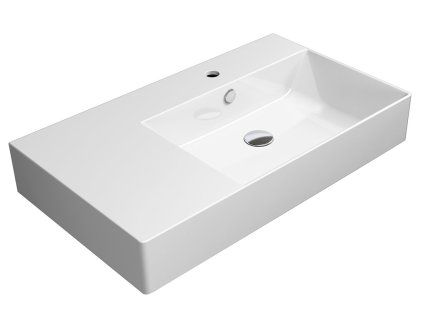 GIS KUBE X keramické umyvadlo 80 x 47 cm s odkládací plochou vlevo s přepadem Extra Glaze bílá 9457111