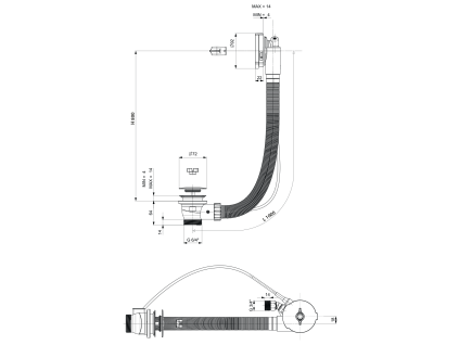 Polysan Vanová souprava s napouštěním bovden délka 1000 mm zátka 72 mm bílá 71855.10