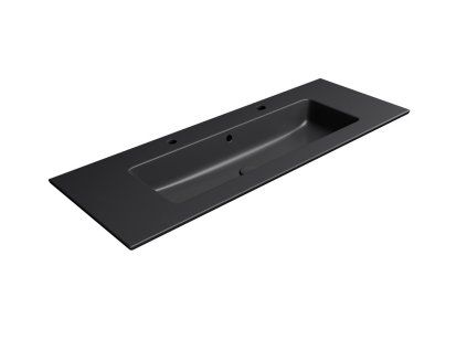 GSI Pura obdélníkové umyvadlo Slim 122 x 46 cm 2 otvory pro baterii s přepadem keramické černá mat 8887226