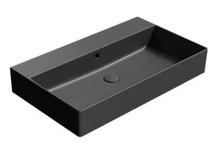 GSI Kube X obdélníkové umyvadlo 80 x 47 cm broušená spodní hrana bez otvoru pro baterii s přepadem keramické černá mat 94229026