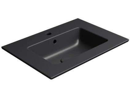 GSI Pura obdélníkové umyvadlo Slim 62 x 46 cm s otvorem pro baterii s přepadem keramické černá mat 8884126