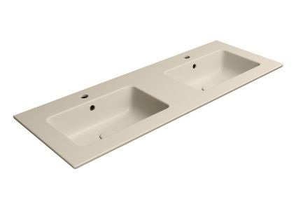 GSI Pura obdélníkové dvojumyvadlo Slim 122 x 46 cm s otvorem pro baterii s přepadem keramické creta mat béžová 8888108