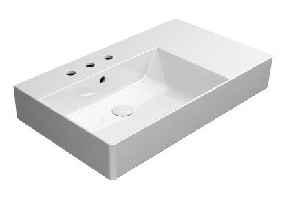 GSI Kube X obdélníkové umyvadlo 80 x 47 cm broušená spodní hrana 3 otvory pro baterii s přepadem odkládací plocha vpravo keramika bílá ExtraGlaze 94569311