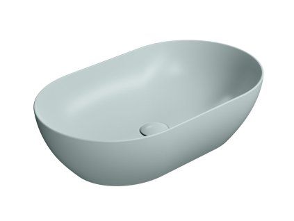 GSI Pura oválné umyvadlo na desku 60 x 37 cm bez otvoru pro baterii bez přepadu keramické ghiaccio mat modrá 883415