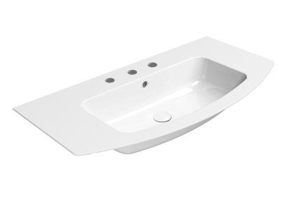 GSI Pura oblé umyvadlo Slim 102 x 52 cm broušená spodní hrana 3 otvory pro baterii s přepadem keramické bílá ExtraGlaze 88259311
