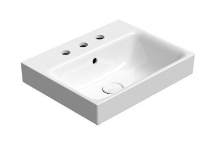 GSI Nubes obdélníkové umyvadlo 50 x 40 cm broušená spodní hrana 3 otvory pro baterii s přepadem keramické bílá ExtraGlaze 96829311