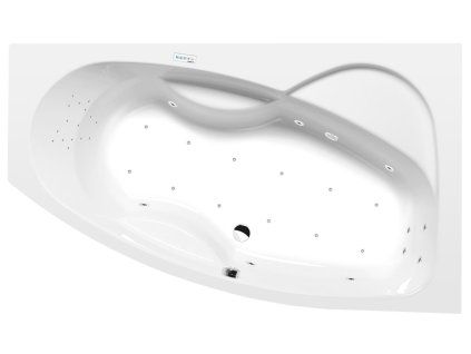 Polysan MAMBA R hydromasážní vana asymetrická 170 x 100 x 44 cm pravá Highline Hydro-Air akrylát chrom bílá 77111.6010