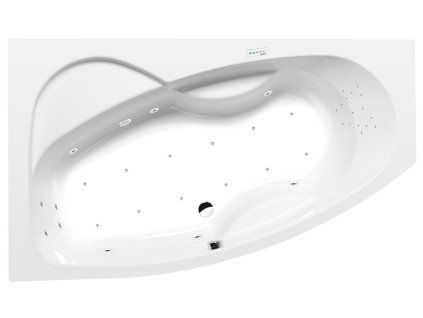 Polysan MAMBA L hydromasážní vana asymetrická 170 x 100 x 44 cm levá Highline Hydro-Air akrylát chrom bílá 76111.6010