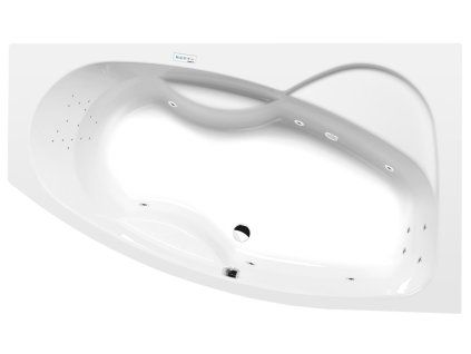 Polysan MAMBA R hydromasážní vana asymetrická 160 x 95 x 44 cm pravá Highline Hydro akrylát chrom bílá 28111.5010
