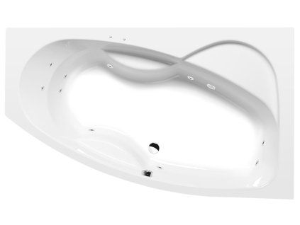 Polysan MAMBA R hydromasážní vana asymetrická 170 x 100 x 44 cm pravá Active Hydro akrylát chrom bílá 77111.1010
