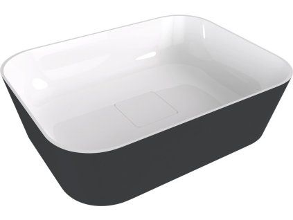 Polysan Banera Square umyvadlo na desku 50 x 36 cm bez otvoru pro baterii bez přepadu litý mramor bílá/antracit mat 14596.52