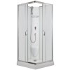 2597 12 sprchovy box smaragd model 2 ctverec s vanickou z liteho mramoru a sedatkem matne chinchila sklo