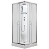 3392 12 sprchovy box smaragd model 2 ctverec s vanickou z liteho mramoru sedatkem a stropem s horni sprchou matne chinchila sklo