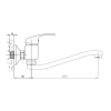 Aqualine 35 nástěnná dřezová baterie rozteč 150 mm ramínko ploché zvýšené 220 mm chrom 52145