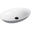 Polysan Banera Oval umyvadlo na desku 60 x 40 cm bez otvoru pro baterii bez přepadu litý mramor bílá šedá mat 14397.32