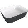 Polysan Banera Square umyvadlo na desku 50 x 36 cm bez otvoru pro baterii bez přepadu litý mramor bílá/antracit mat 14596.52